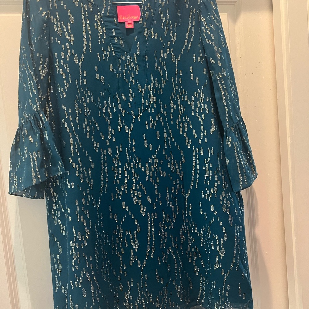 Lilly Pulitzer Gold Boxy Tunic Dress with 3/4 Sleeves